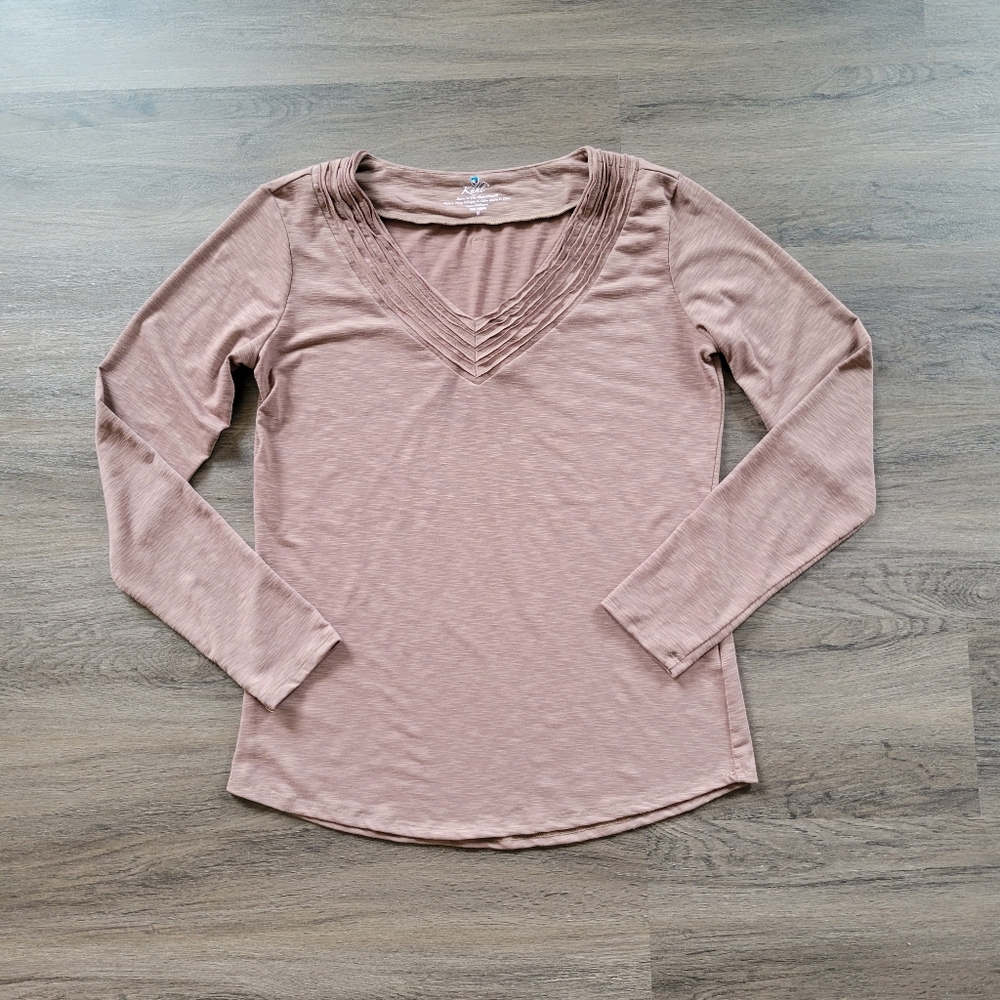 Kuhl Taupe Textured V-Neck Long Sleeve Top Size Medium